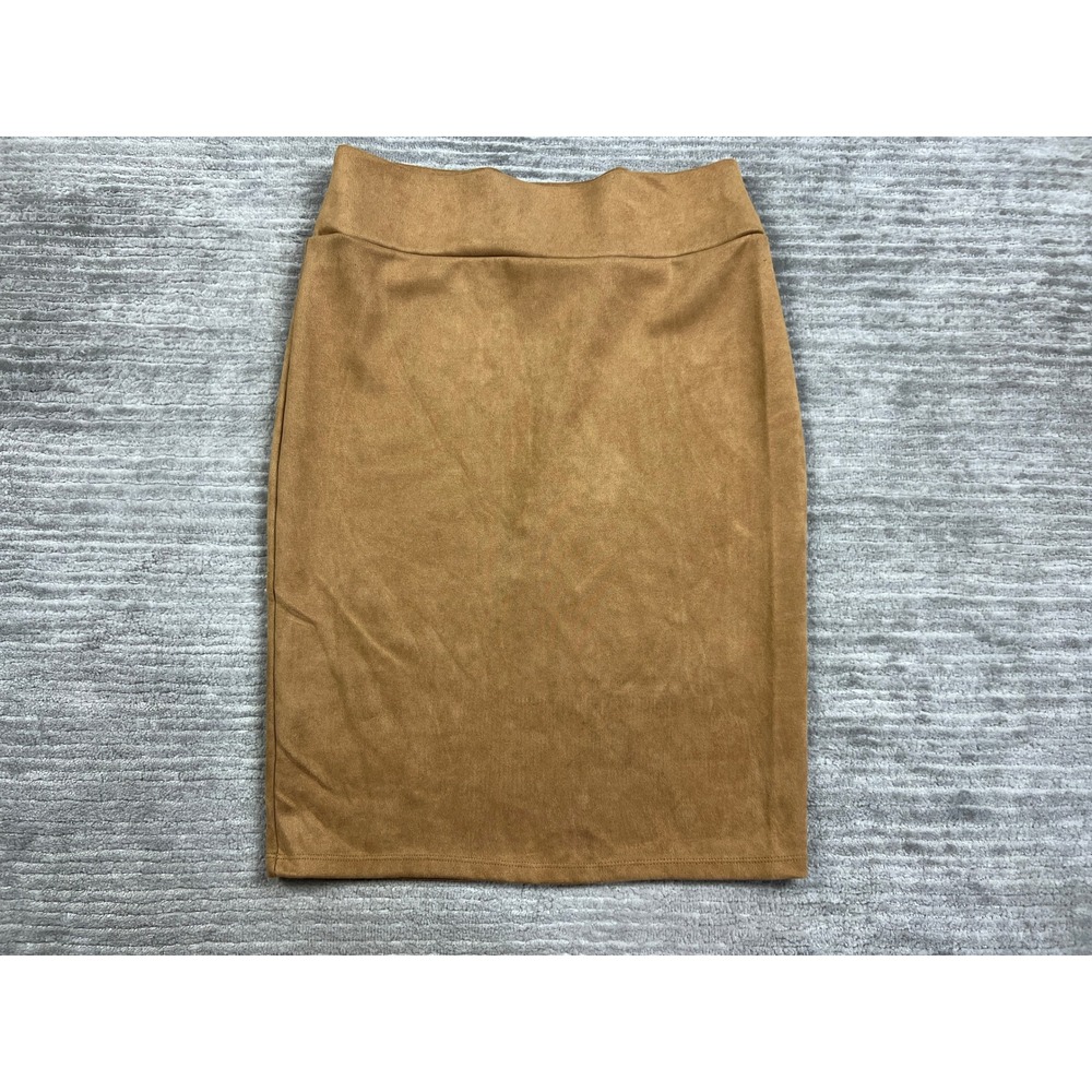Double Take Skirt Womens Medium Tan Faux Suede Pencil High Waist Knee Length